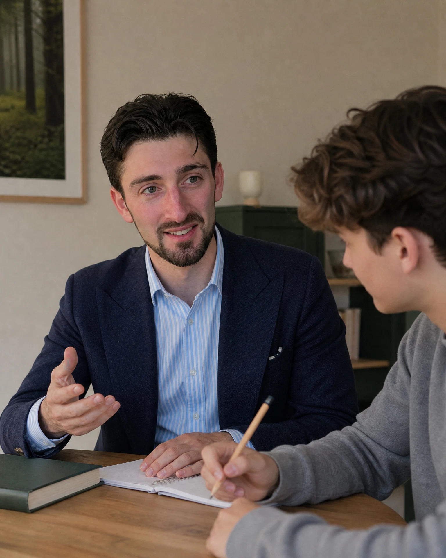 Christos Christodoulides tutoring a Student at a desk